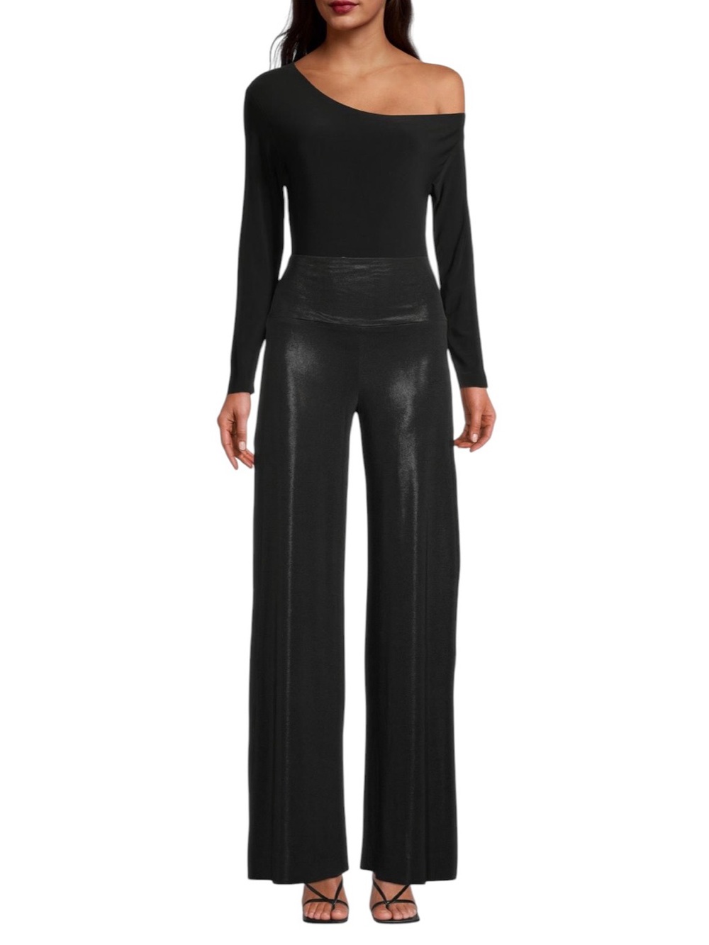 New Norma Kamali Elephant Wide Leg Shimmery Black Pants Size Large